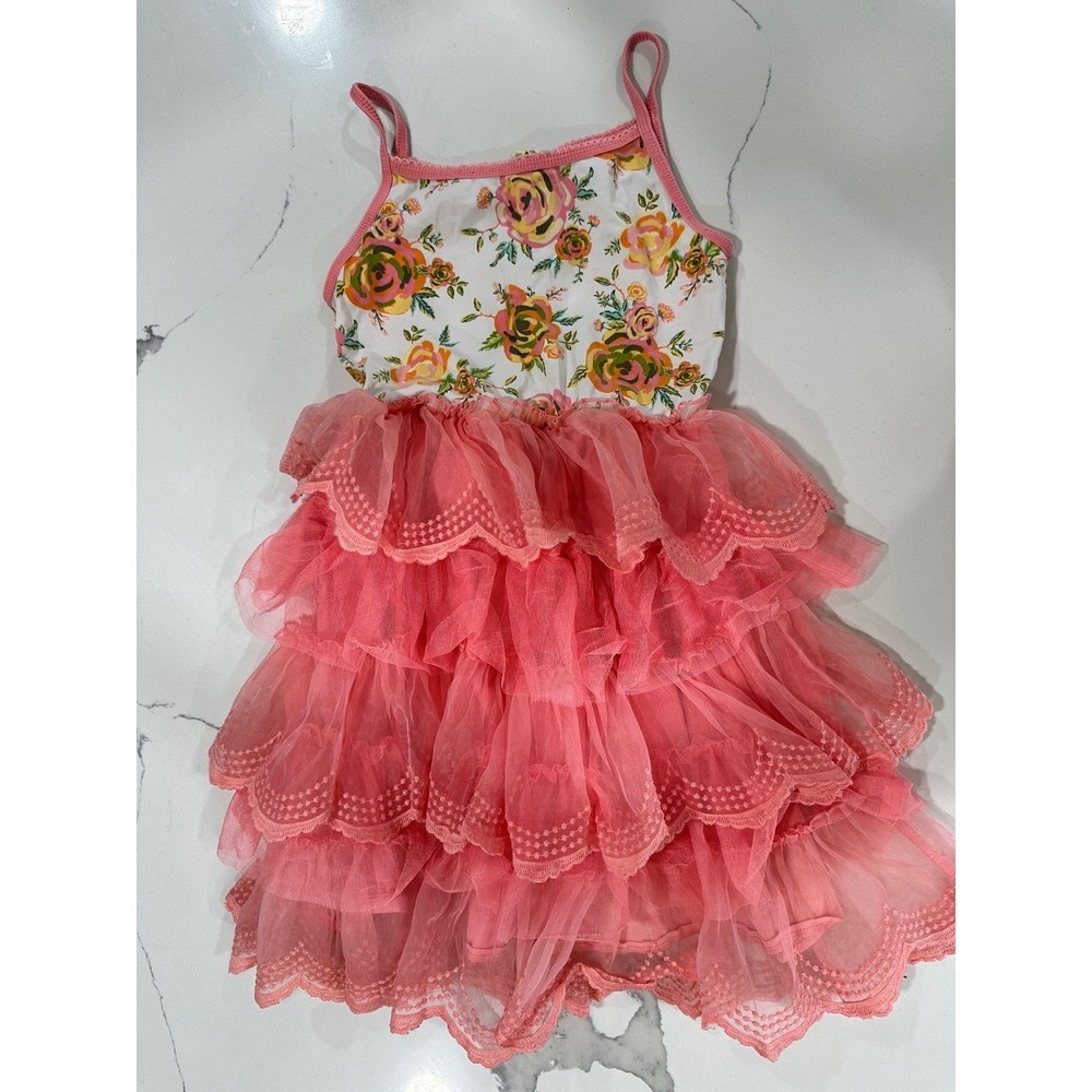 Matilda Jane Girls Pink Floral Tulle‎ Tutu Dress Size 2 Cotton Blend